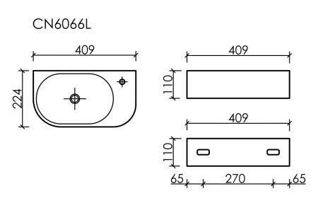 Раковина из сантехнического фарфора Ceramica Nova ELEMENT CN6066L 40х20 подвесная цвет белый 1 отверстие под смеситель